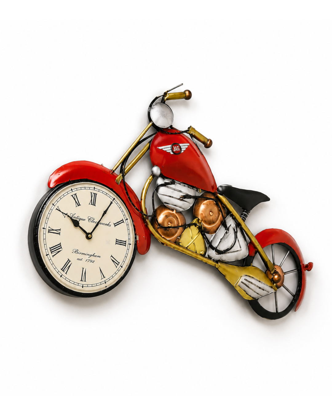 Red Chopper Motorcycle Wall Clock | Vintage Village Clockworks Bike Wall Art - Image 2