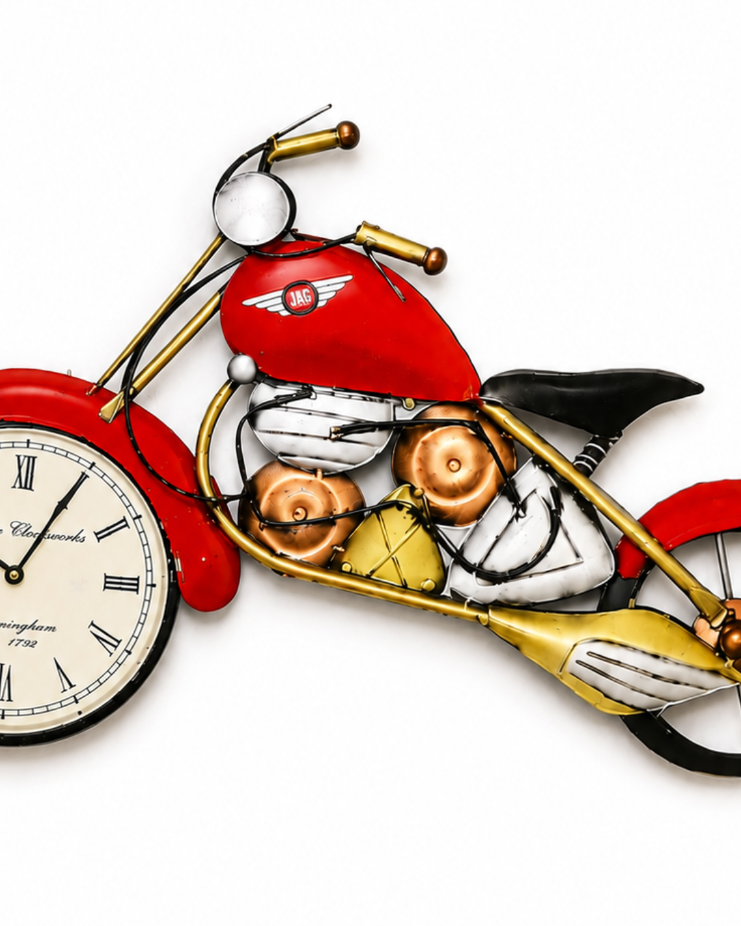 Red Chopper Motorcycle Wall Clock | Vintage Village Clockworks Bike Wall Art - Image 3