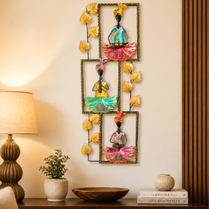 3-Tier Framed Dancer Wall Art with Leaves | Vertical Musician Panel Decor