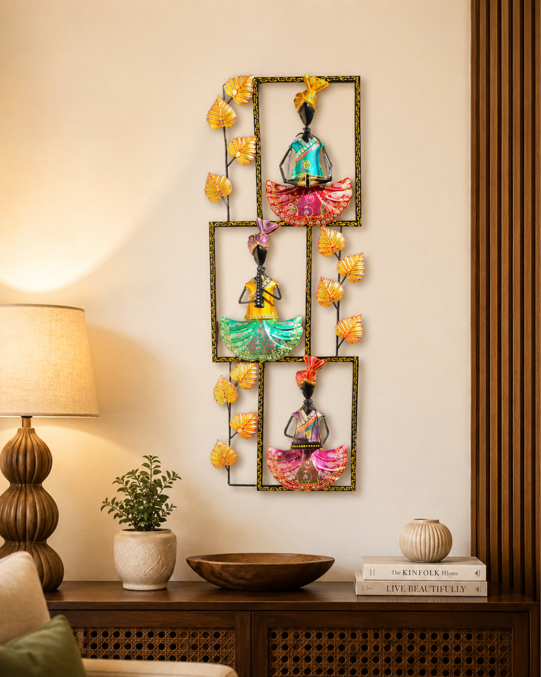 3-Tier Framed Dancer Wall Art with Leaves | Vertical Musician Panel Decor