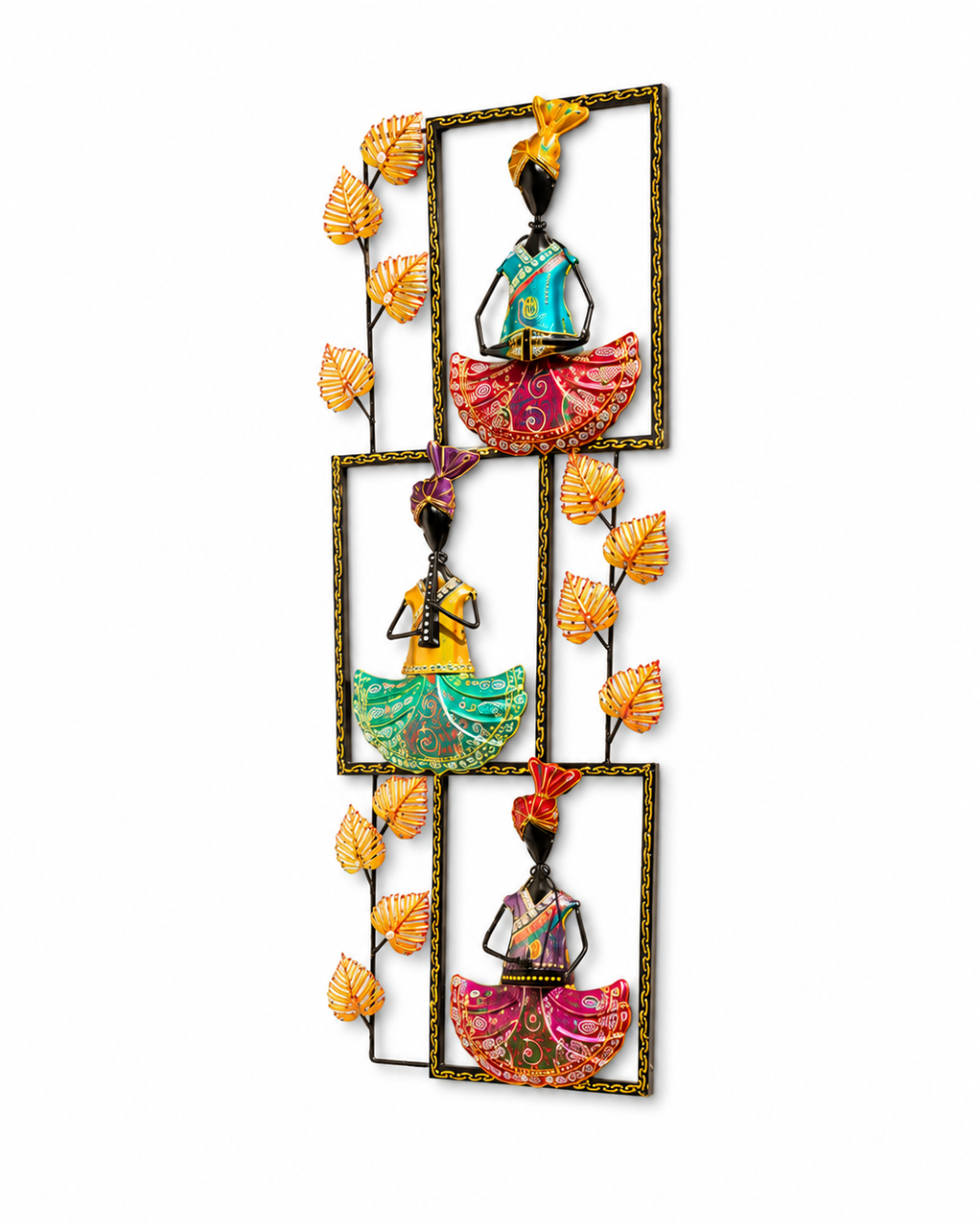 3-Tier Framed Dancer Wall Art with Leaves | Vertical Musician Panel Decor - Image 2