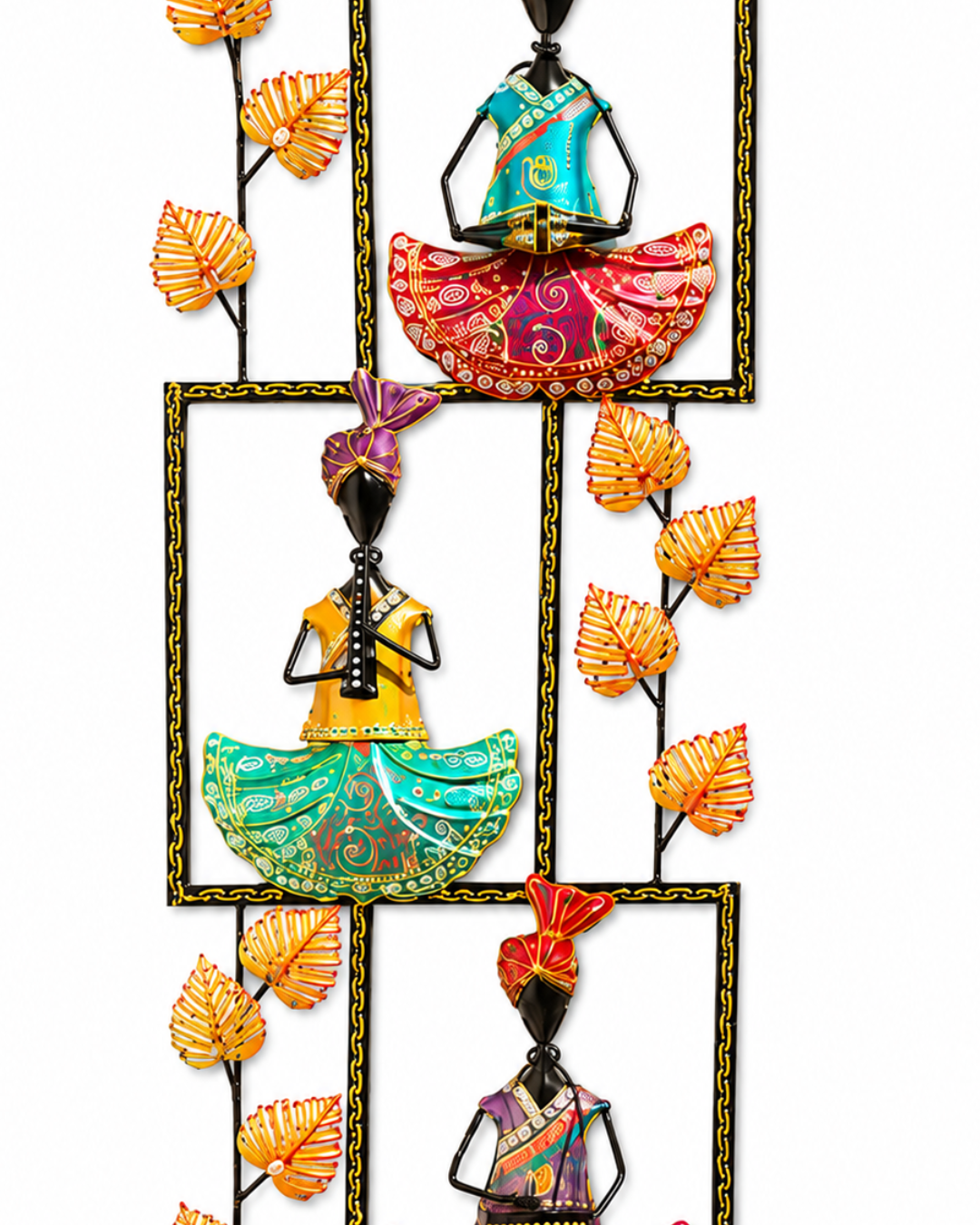 3-Tier Framed Dancer Wall Art with Leaves | Vertical Musician Panel Decor - Image 3