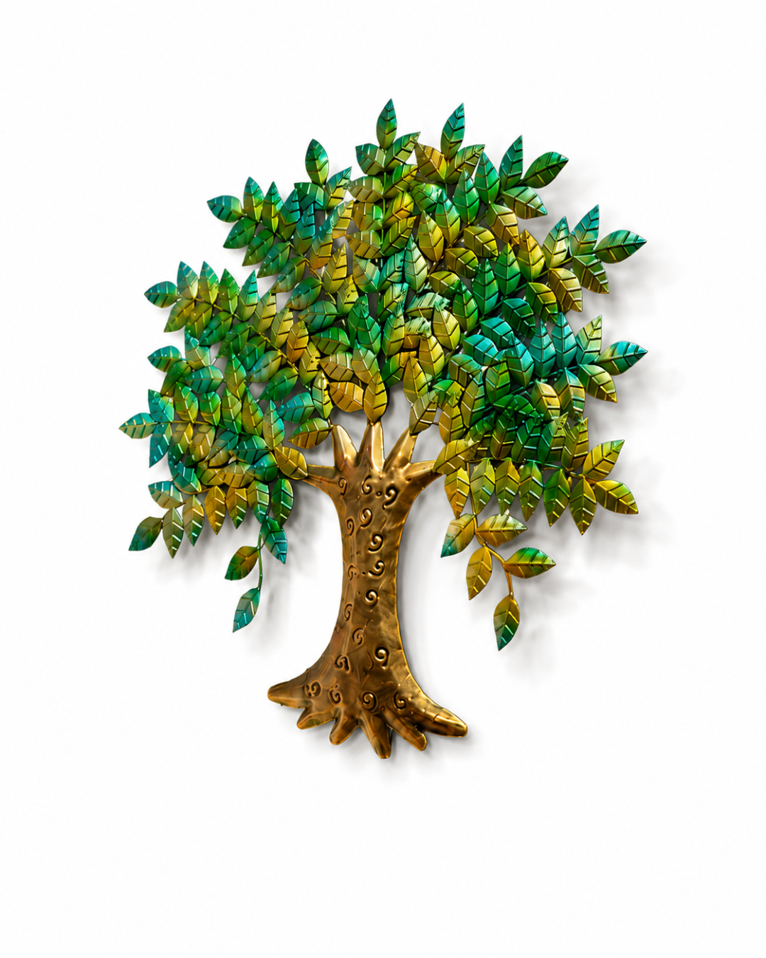 Green & Blue Metal Tree of Life Wall Art | Handpainted Leaf Canopy Sculpture - Image 2