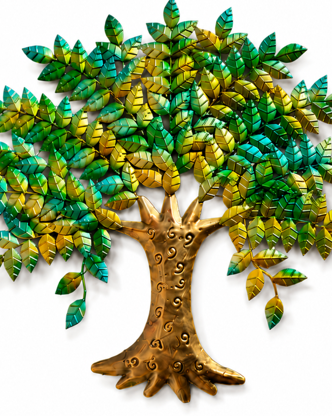 Green & Blue Metal Tree of Life Wall Art | Handpainted Leaf Canopy Sculpture - Image 3