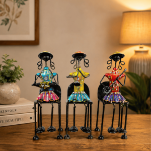 Set of 3 Seated Musician Figurines on Chairs | Handpainted Table Decor