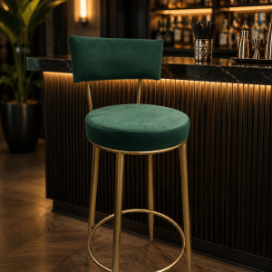 Emerald Green Velvet Bar Stool with Gold Metal Frame