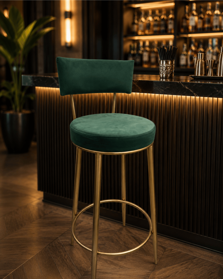 Emerald Green Velvet Bar Stool with Gold Metal Frame