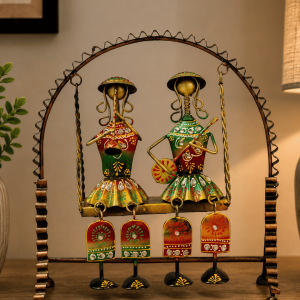 Musician Duo Swing Showpiece with Hanging Bells | Handpainted Table Decor