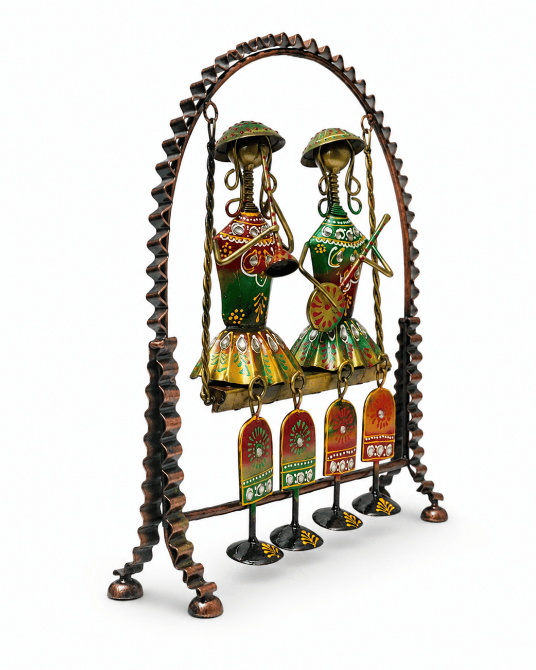 Musician Duo Swing Showpiece with Hanging Bells | Handpainted Table Decor - Image 2