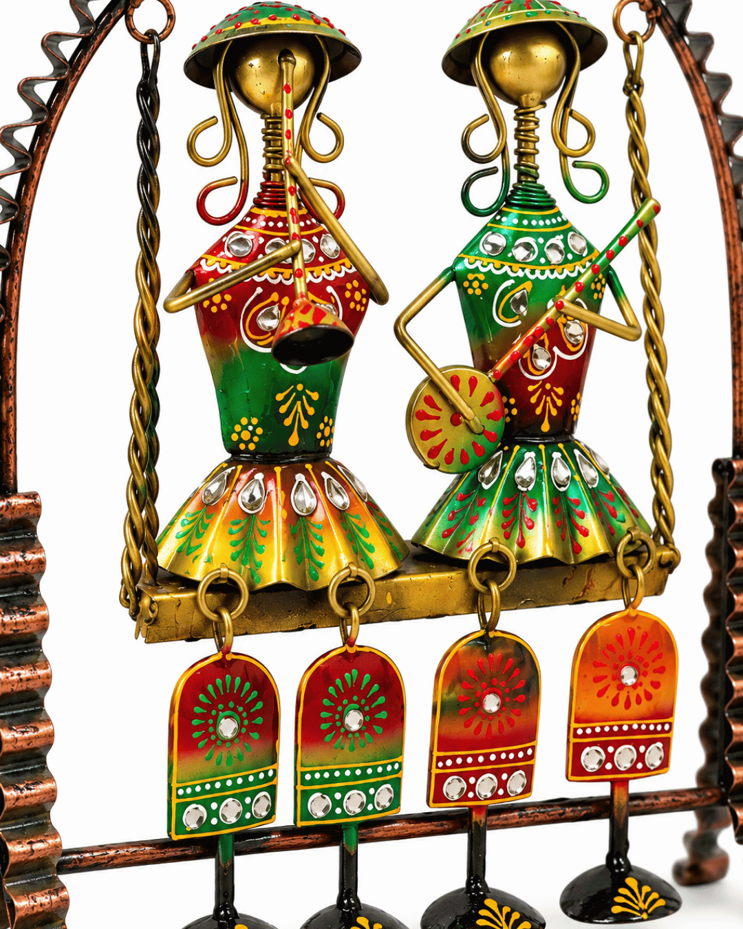 Musician Duo Swing Showpiece with Hanging Bells | Handpainted Table Decor - Image 3