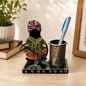 Rajasthani Musician Pen Holder | Handpainted Desk Organizer Showpiece