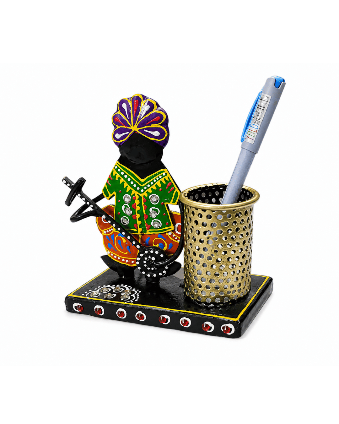 Rajasthani Musician Pen Holder | Handpainted Desk Organizer Showpiece - Image 2