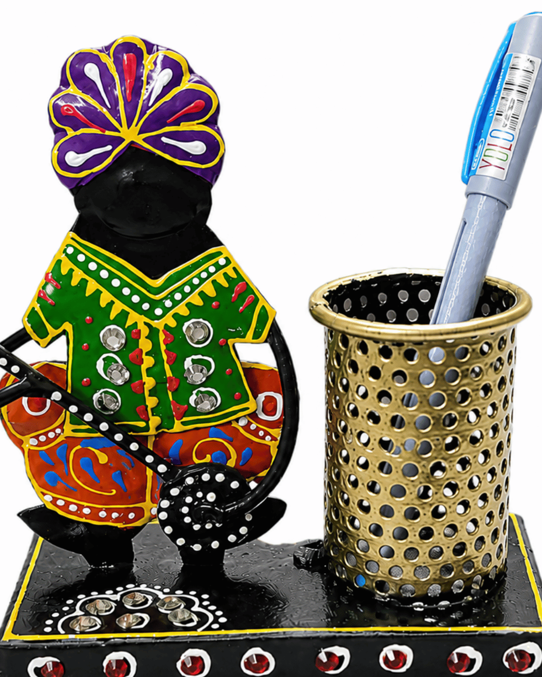 Rajasthani Musician Pen Holder | Handpainted Desk Organizer Showpiece - Image 3