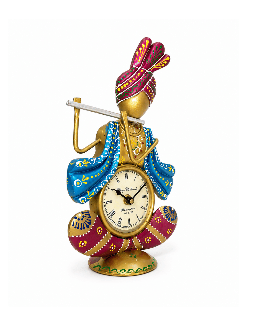 Krishna Seated Flute Player Clock Showpiece | Handpainted Table Decor Clock - Image 2