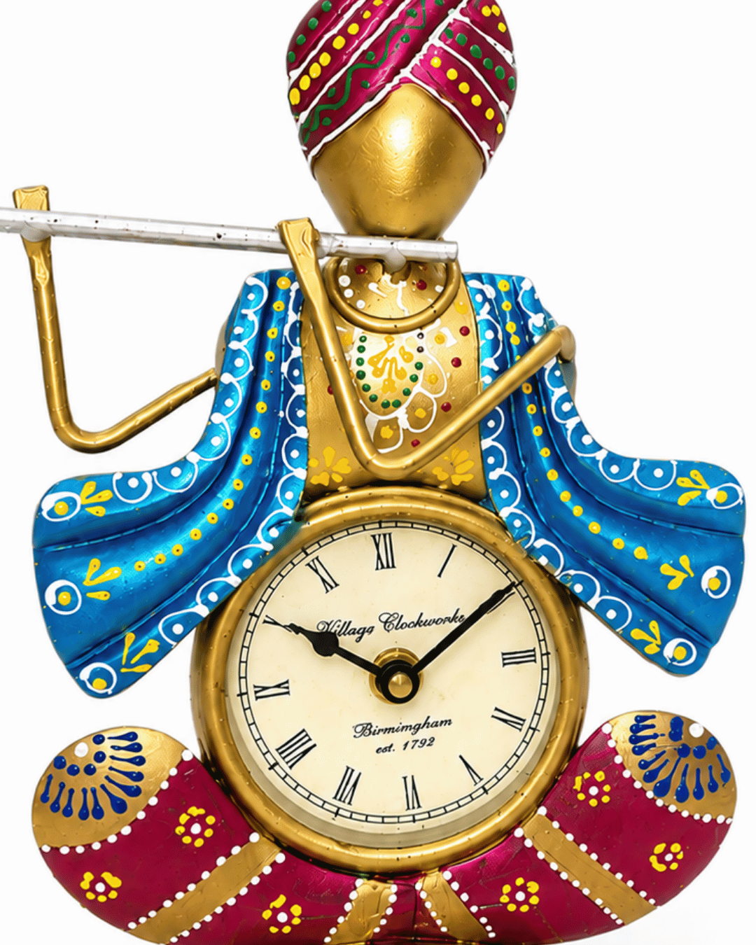 Krishna Seated Flute Player Clock Showpiece | Handpainted Table Decor Clock - Image 3