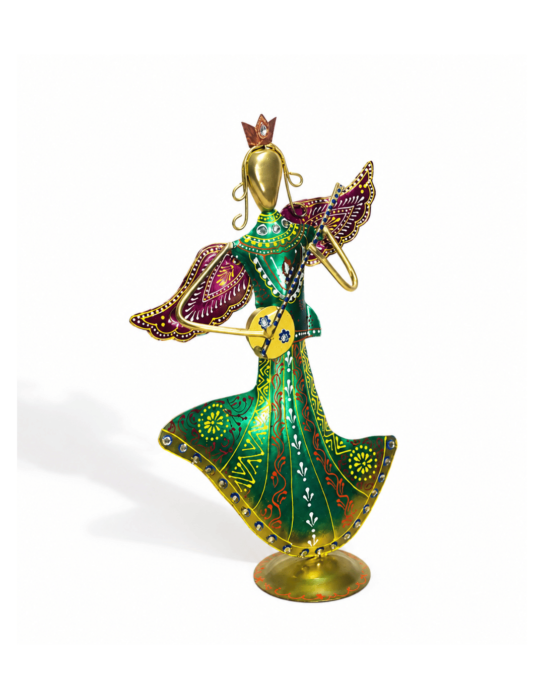 Winged Angel Dancer Figurine | Handpainted Green & Purple Metal Table Decor - Image 2