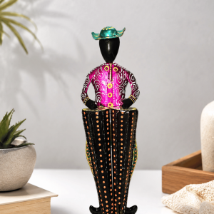 Black & Magenta Cone Dress Figurine | Handpainted Contemporary Table Decor