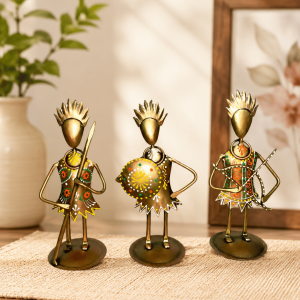Set of 3 Tribal Warrior Figurines | Handpainted Antique Bronze Table Decor