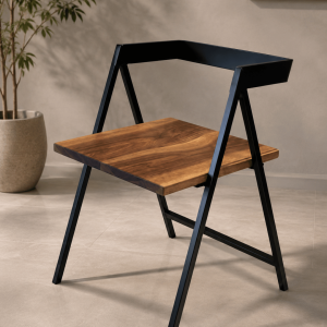 Modern Wooden Dining Chair with Black Metal Frame