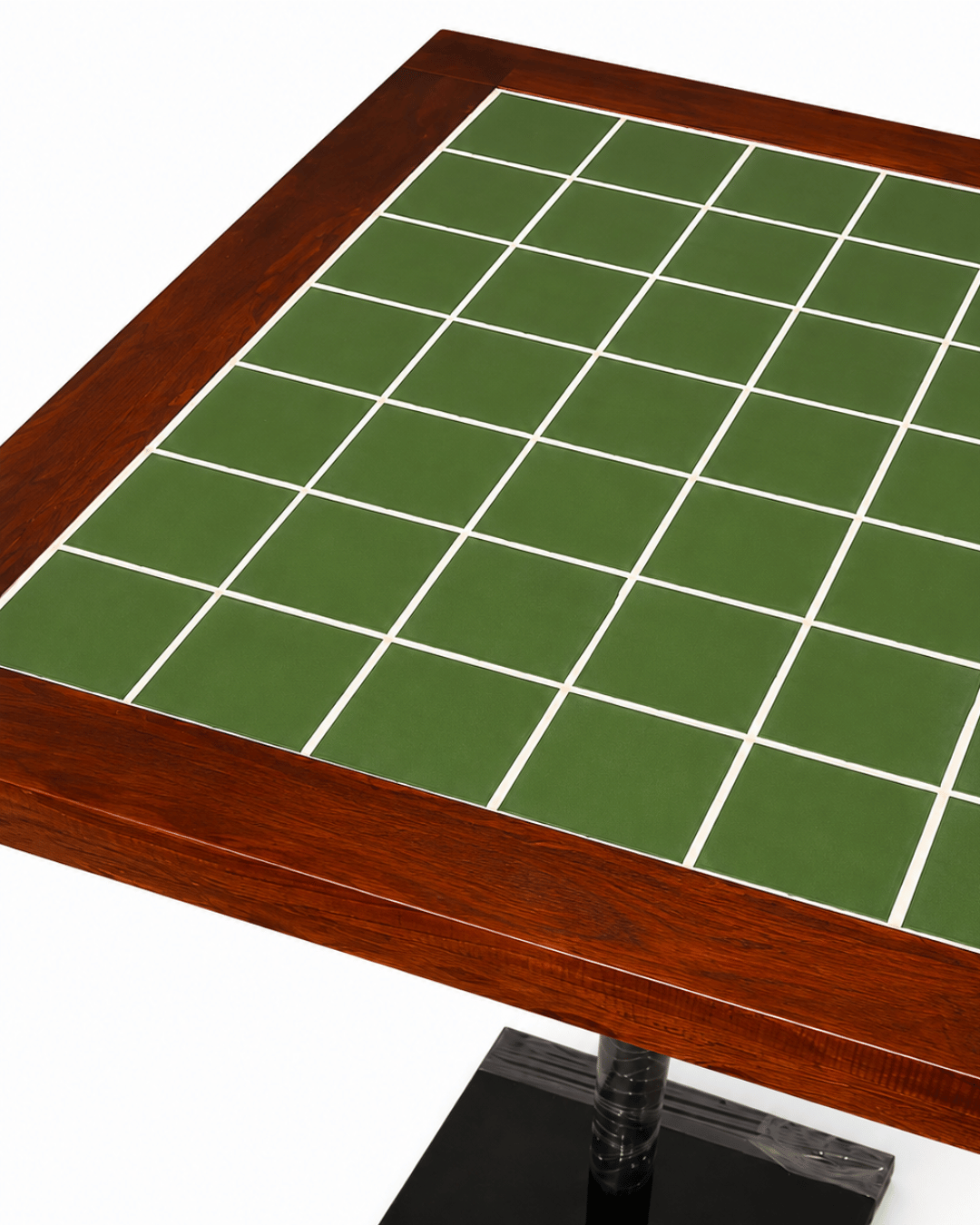 Green Tile Top Café Table with Wooden Frame & Metal Bas - Image 2