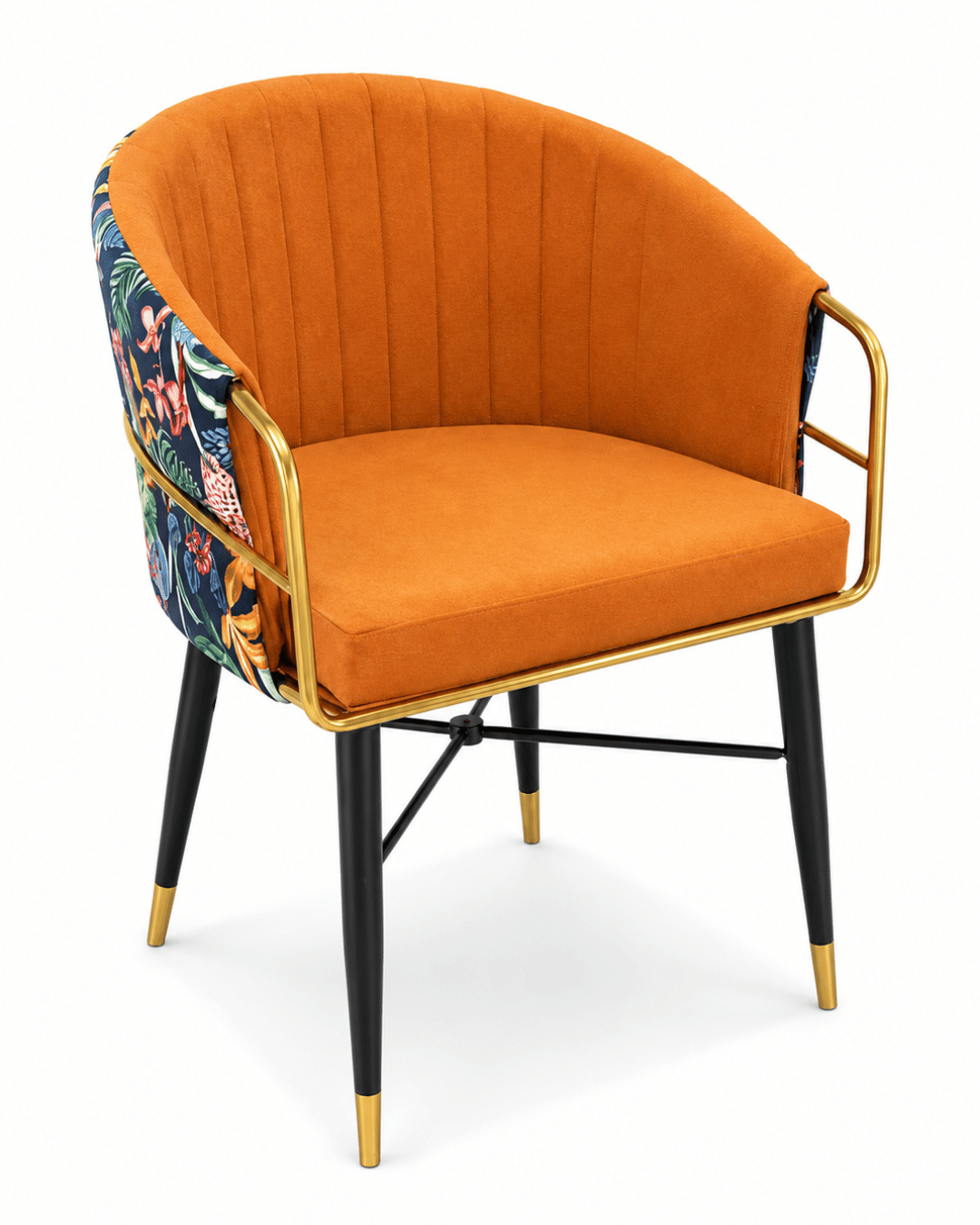 Modern Orange Upholstered Armchair with Gold Metal Frame - Image 2