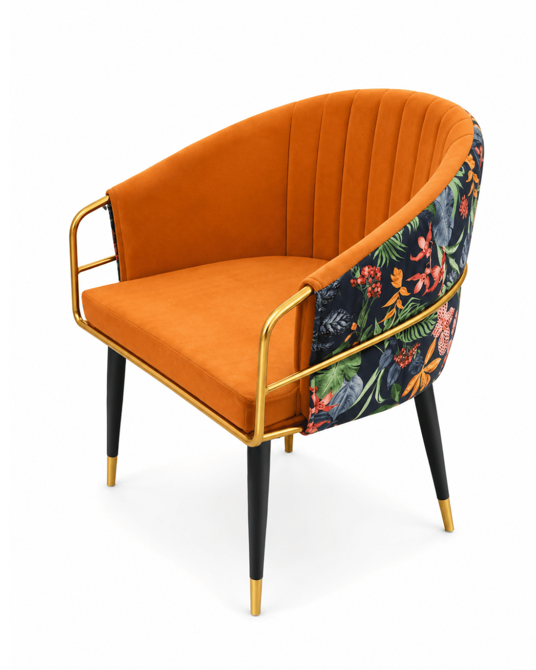 Modern Orange Upholstered Armchair with Gold Metal Frame - Image 3