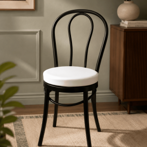 Black Bentwood Dining Chair with White Cushioned Seat