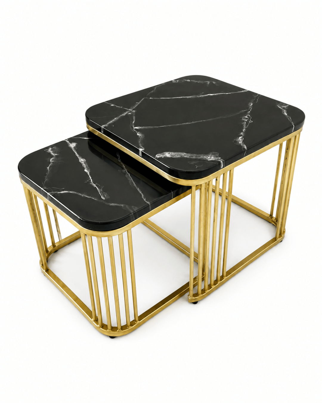 Modern Black Marble & Copper Nesting Coffee Table Set - Image 3