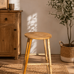 Rustic Wooden Bar Stool with Round Seat