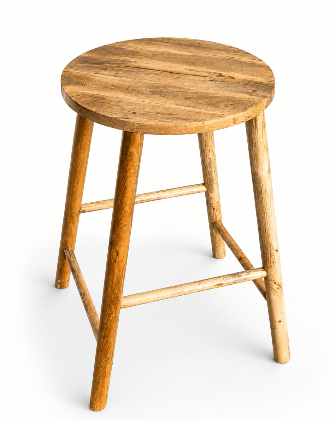 Rustic Wooden Bar Stool with Round Seat - Image 3
