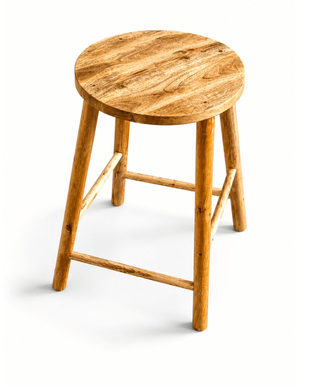 Rustic Wooden Bar Stool with Round Seat - Image 2