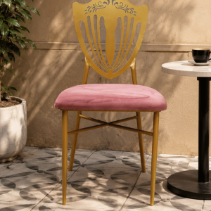 Elegant Gold Decorative Chair with Pink Upholstered Seat