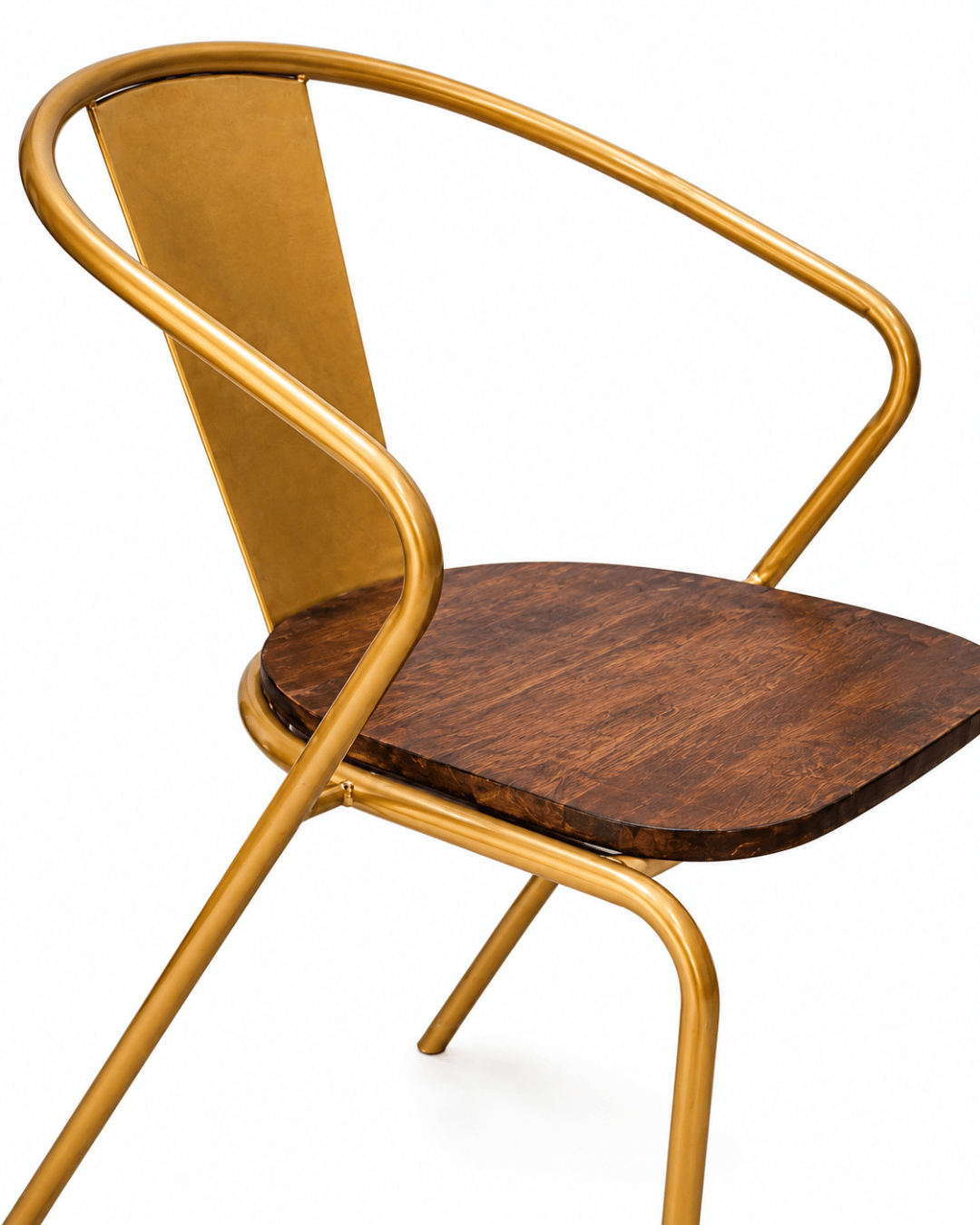 Vintage Gold Metal Accent Chair with Wooden Seat - Round Back Iron Chair - Image 2