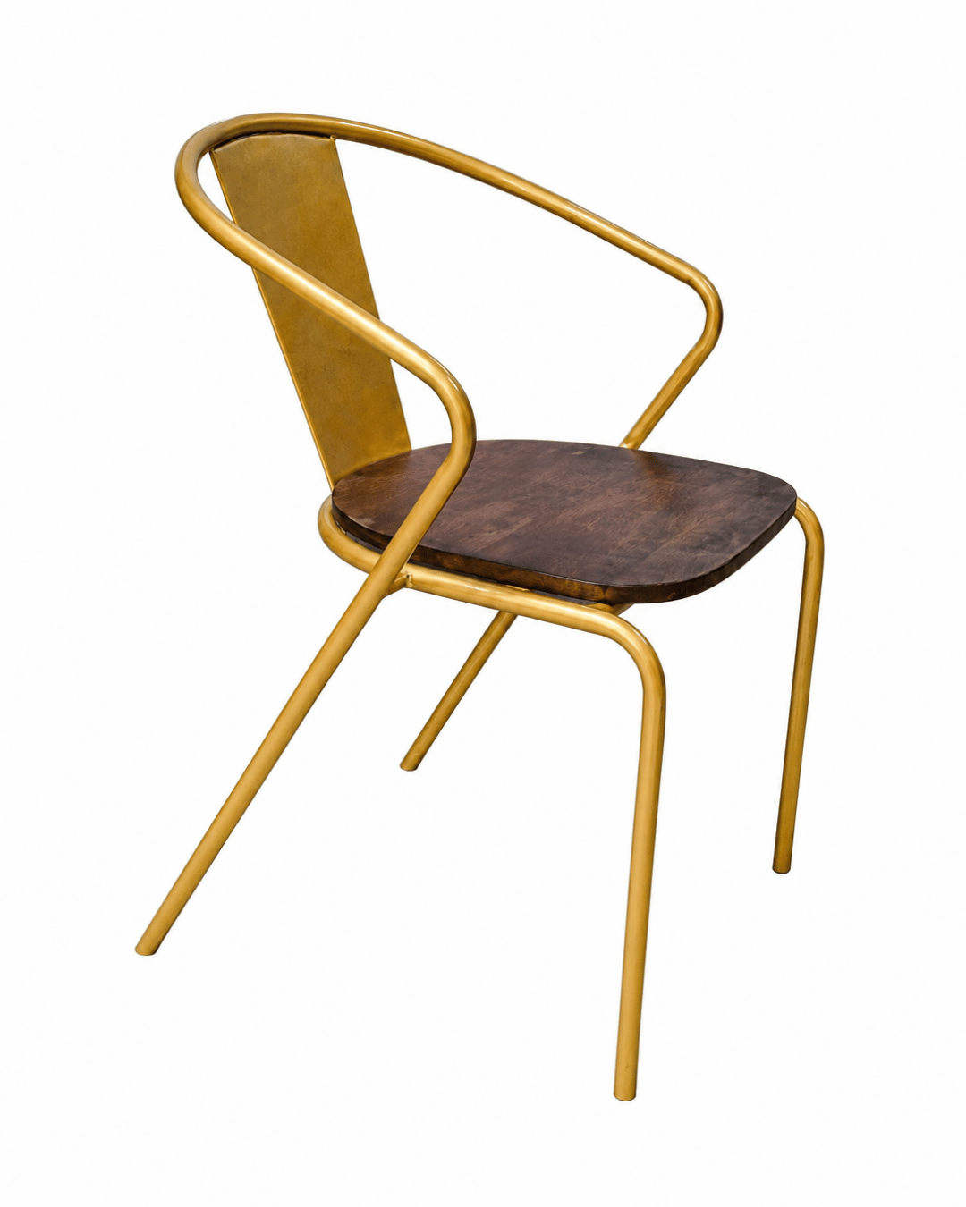 Vintage Gold Metal Accent Chair with Wooden Seat - Round Back Iron Chair - Image 3