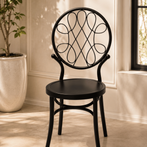 Black Wire Loop Back Metal Dining Chair - Round Scroll Design Accent Chair
