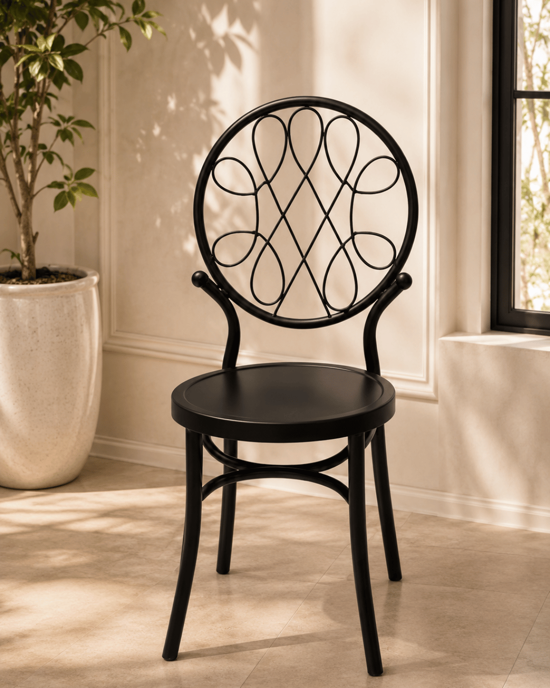 Black Wire Loop Back Metal Dining Chair - Round Scroll Design Accent Chair