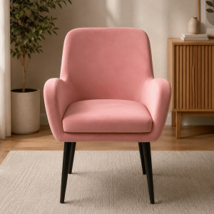 Blush Pink Velvet Accent Chair with Winged Arms - Black Tapered Legs