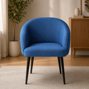 Royal Blue Velvet Barrel Chair with Black Tapered Legs - Curved Accent Chair