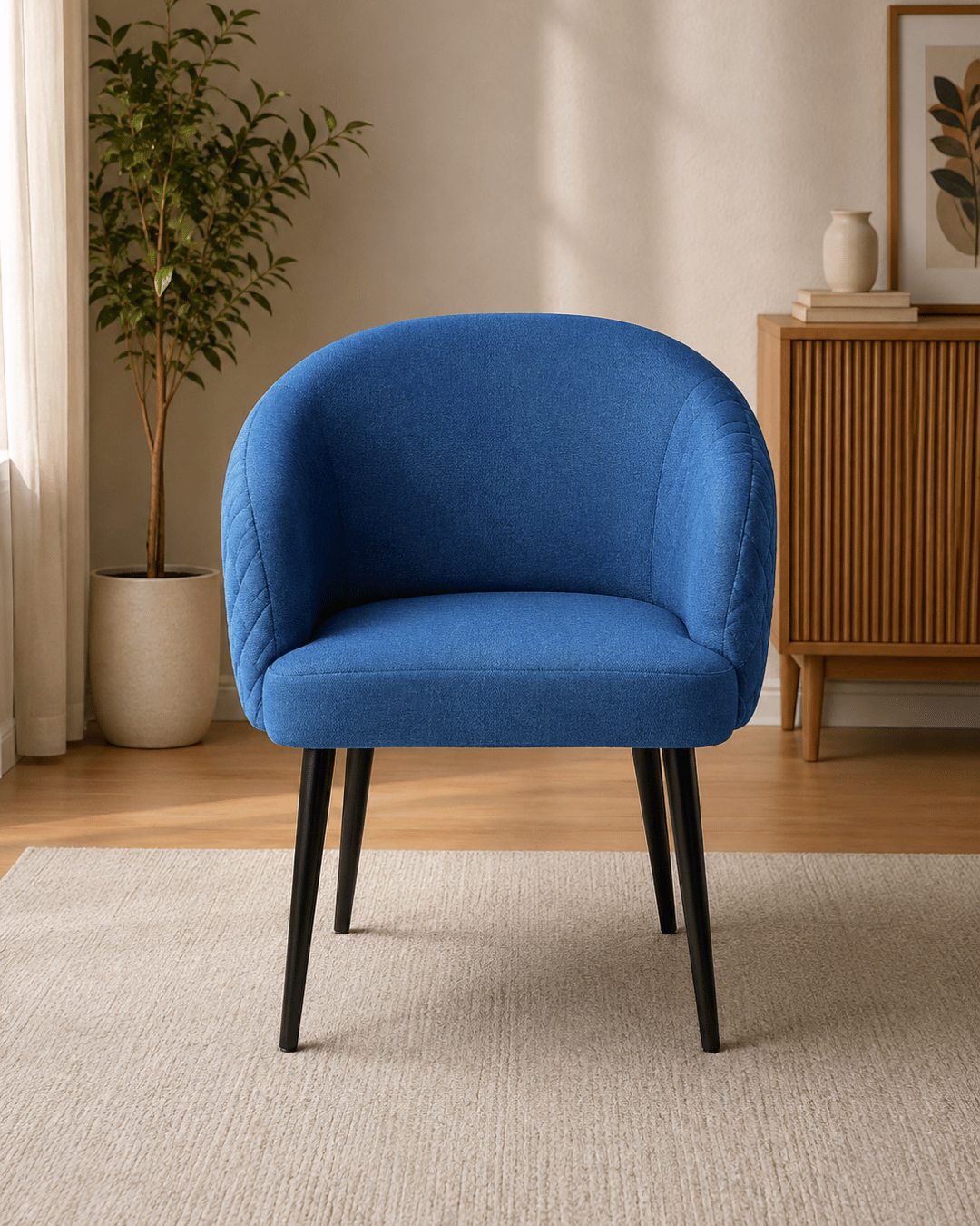 Royal Blue Velvet Barrel Chair with Black Tapered Legs - Curved Accent Chair