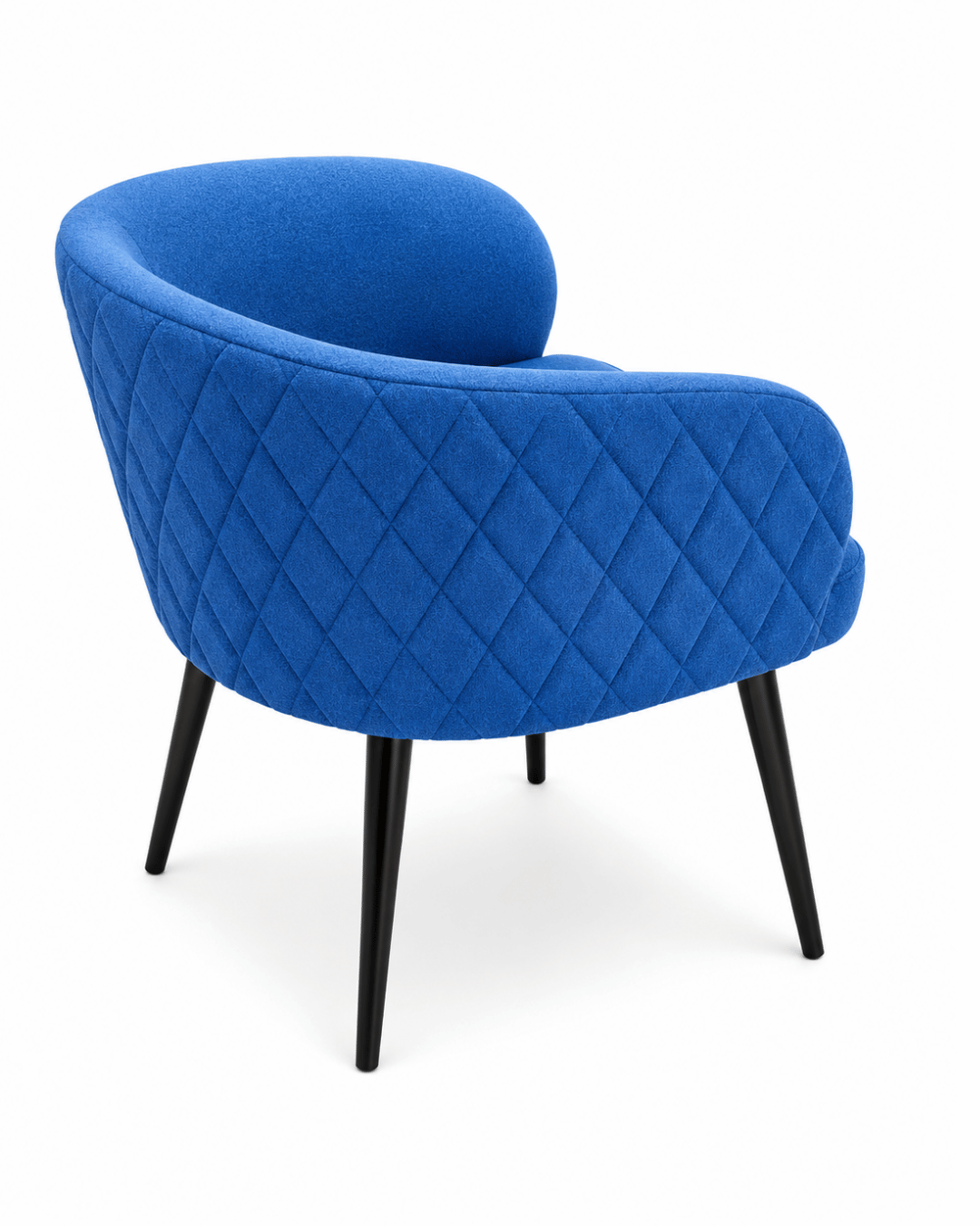 Royal Blue Velvet Barrel Chair with Black Tapered Legs - Curved Accent Chair - Image 2