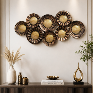 Antique Copper Hammered Disc Wall Art - Layered Metal Sunburst Wall Decor