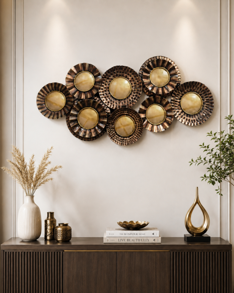 Antique Copper Hammered Disc Wall Art - Layered Metal Sunburst Wall Decor
