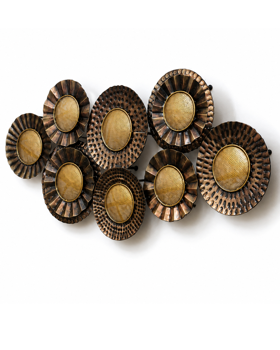 Antique Copper Hammered Disc Wall Art - Layered Metal Sunburst Wall Decor - Image 2