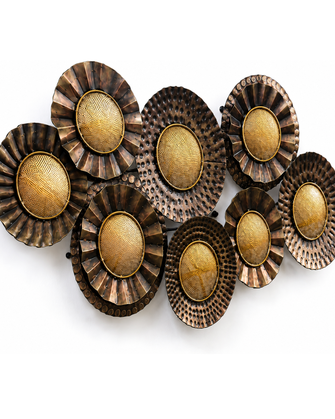 Antique Copper Hammered Disc Wall Art - Layered Metal Sunburst Wall Decor - Image 3