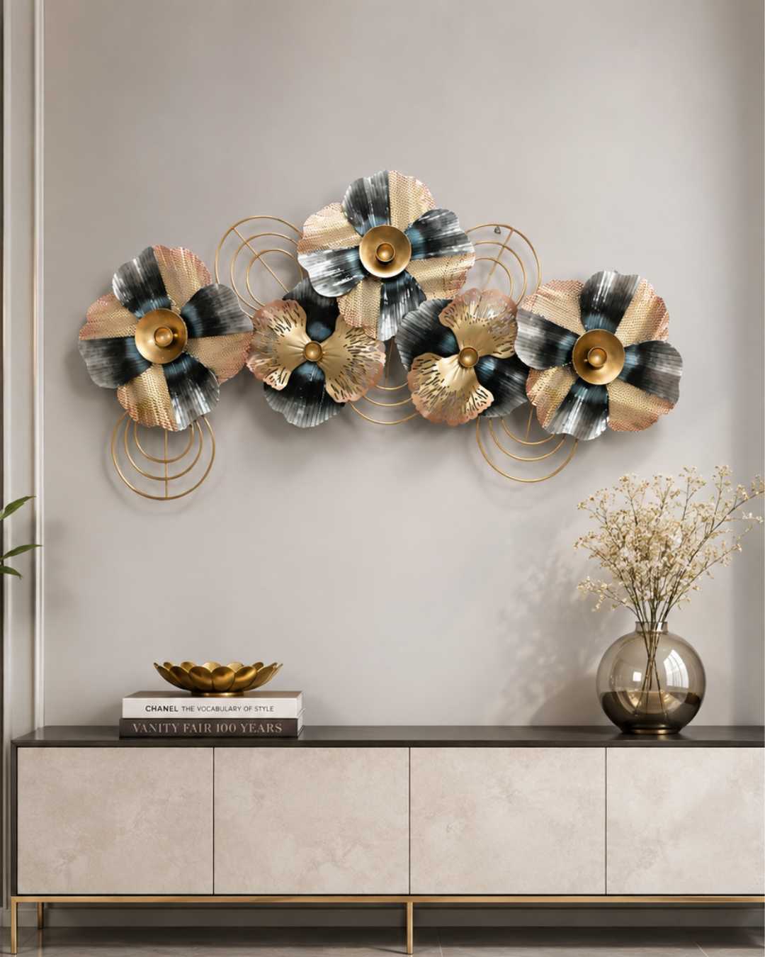Multicolor Metal Poppy Flower Wall Art - Layered Floral Wall Sculpture