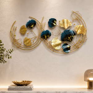 Golden Ginkgo Leaf Wall Art - Blue & Gold Metal Infinity Wall Sculpture
