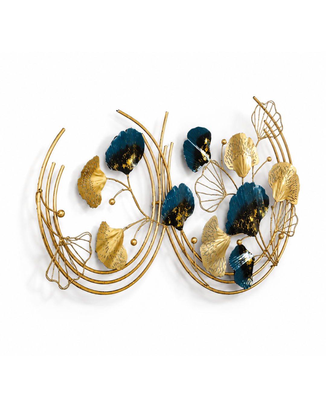 Golden Ginkgo Leaf Wall Art - Blue & Gold Metal Infinity Wall Sculpture - Image 2