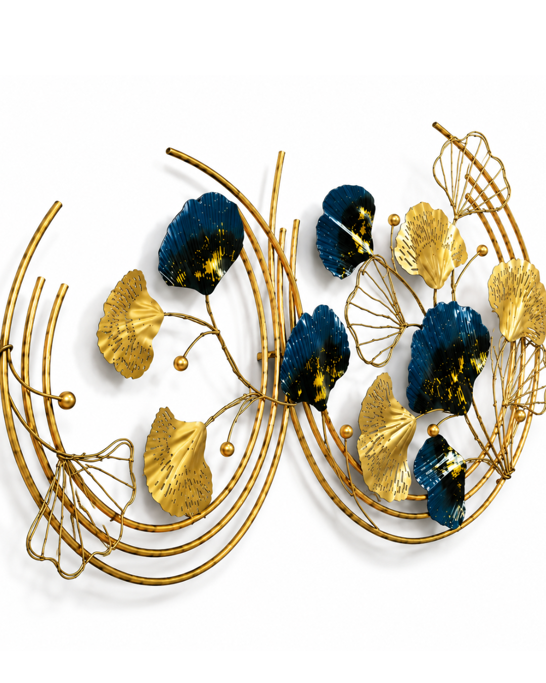 Golden Ginkgo Leaf Wall Art - Blue & Gold Metal Infinity Wall Sculpture - Image 3