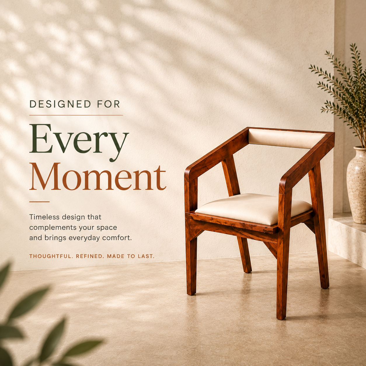 Handcrafted sheesham wood chairs and tables styled with wall decor