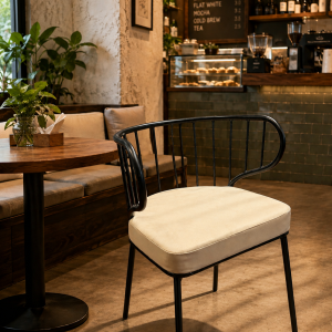 Modern Black Metal Armchair with Cream Cushion